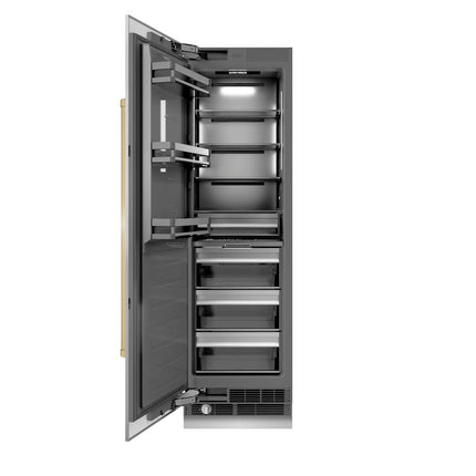 ZLINE Autograph Edition 24 in. 12.4 cu. ft. Column Freezer in Stainless Steel with Graphite Gray Interior and Champagne Bronze Accents (RCFVZ-304-24-CB)