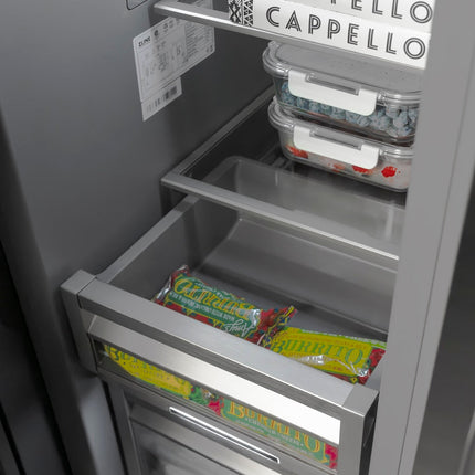 ZLINE Autograph Edition 24 in. 12.4 cu. ft. Column Freezer in Stainless Steel with Graphite Gray Interior and Polished Gold Accents (RCFVZ-304-24-G)