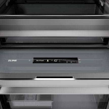 ZLINE Autograph Edition 24 in. 12.4 cu. ft. Column Freezer in Stainless Steel with Graphite Gray Interior and Polished Gold Accents (RCFVZ-304-24-G)