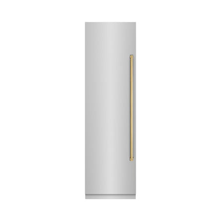 ZLINE Autograph Edition 24 in. 12.4 cu. ft. Column Freezer in Stainless Steel with Graphite Gray Interior and Polished Gold Accents (RCFVZ-304-24-G)