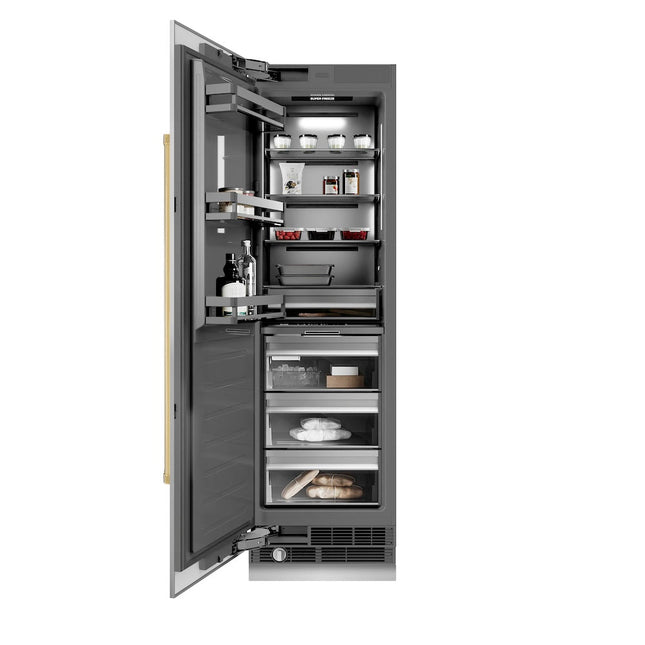 ZLINE Autograph Edition 24 in. 12.4 cu. ft. Column Freezer in Stainless Steel with Graphite Gray Interior and Polished Gold Accents (RCFVZ-304-24-G)
