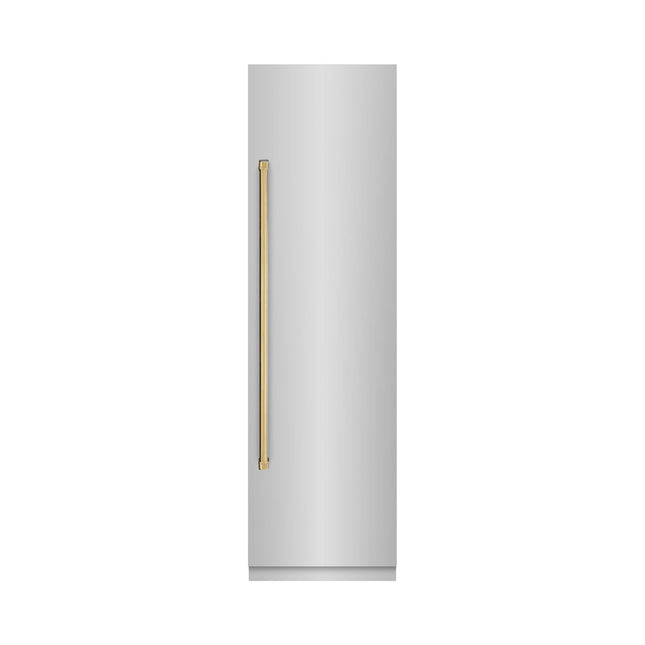 ZLINE Autograph Edition 24 in. 12.5 cu. ft. Column Refrigerator in Stainless Steel with Graphite Gray Interior and Polished Gold Accents (RCRVZ-30424-G)
