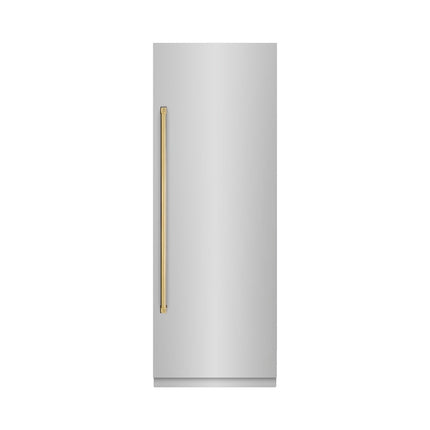 ZLINE Autograph Edition 30 in. 16.7 cu. ft. Column Refrigerator in Stainless Steel with Graphite Gray Interior and Polished Gold Accents (RCRVZ-30430-G)