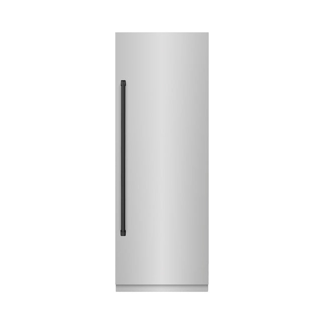 ZLINE Autograph Edition 30 in. 16.7 cu. ft. Column Refrigerator in Stainless Steel with Graphite Gray Interior and Matte Black Accents (RCRVZ-30430-MB)