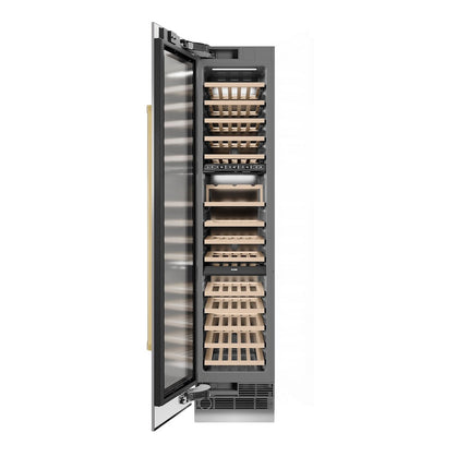ZLINE Autograph Edition 18 in. 9.0 cu. ft. Triple Zone 68 Bottle Left Hinge Column Wine Cooler in Stainless Steel with Polished Gold Accents (RCWVLZ-30418-G)