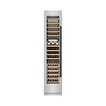 ZLINE Autograph Edition 18 in. 9.0 cu. ft. Triple Zone 68 Bottle Left Hinge Column Wine Cooler in Stainless Steel with Matte Black Accents (RCWVLZ-30418-MB)