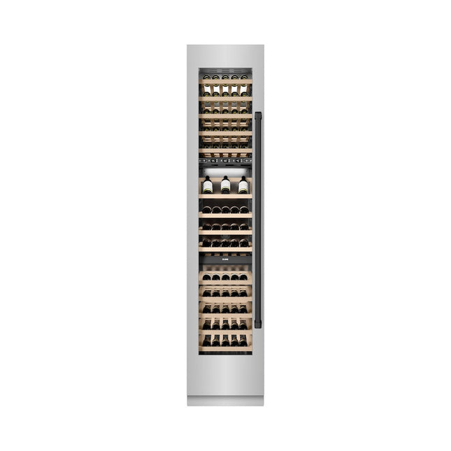 ZLINE Autograph Edition 18 in. 9.0 cu. ft. Triple Zone 68 Bottle Left Hinge Column Wine Cooler in Stainless Steel with Matte Black Accents (RCWVLZ-30418-MB)