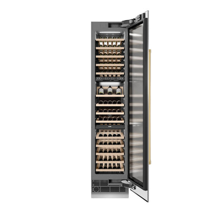 ZLINE Autograph Edition 18 in. 9.0 cu. ft. Triple Zone 68 Bottle Right Hinge Column Wine Cooler in Stainless Steel with Polished Gold Accents (RCWVRZ-30418-G)