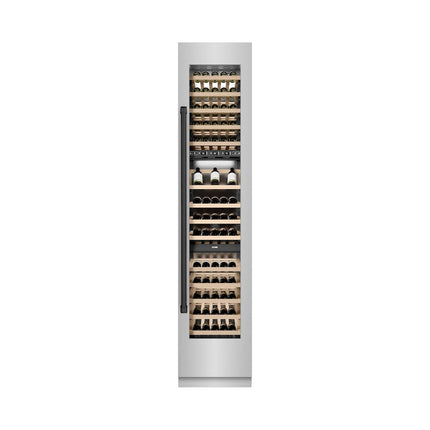 ZLINE Autograph Edition 18 in. 9.0 cu. ft. Triple Zone 68 Bottle Right Hinge Column Wine Cooler in Stainless Steel with Matte Black Accents (RCWVRZ-304-18-MB)