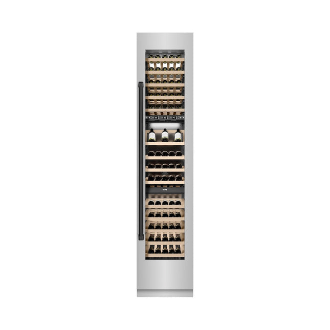 ZLINE Autograph Edition 18 in. 9.0 cu. ft. Triple Zone 68 Bottle Right Hinge Column Wine Cooler in Stainless Steel with Matte Black Accents (RCWVRZ-304-18-MB)