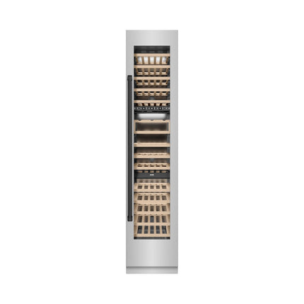 ZLINE Autograph Edition 18 in. 9.0 cu. ft. Triple Zone 68 Bottle Right Hinge Column Wine Cooler in Stainless Steel with Matte Black Accents (RCWVRZ-304-18-MB)
