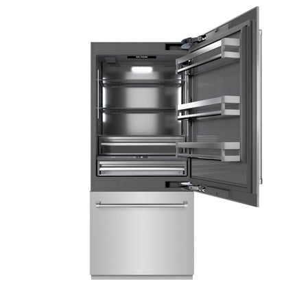 ZLINE 36 in. 19.8 cu. ft. Built-In Bottom Freezer Refrigerator with Water Dispenser and Ice Maker in Stainless Steel with Graphite Gray Interior (GRBIT-304-36)
