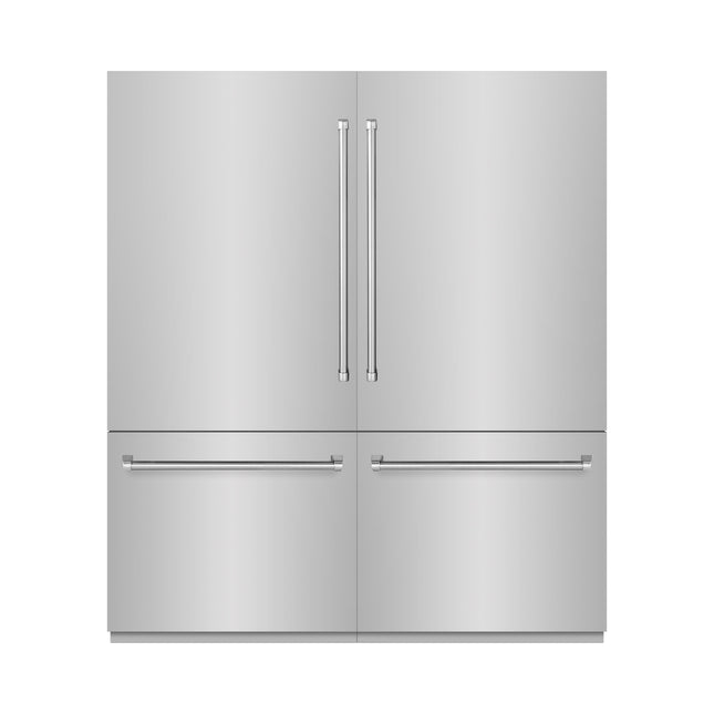 ZLINE 72 in. 39.6 cu. ft. French Door Built-In Bottom Freezer Refrigerator with Water Dispensers and Ice Makers in Stainless Steel with Graphite Gray Interior (GRBIT-304-72)