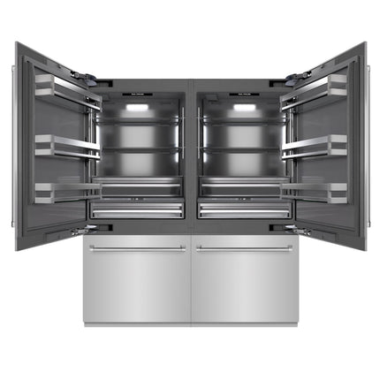 ZLINE 72 in. 39.6 cu. ft. French Door Built-In Bottom Freezer Refrigerator with Water Dispensers and Ice Makers in Stainless Steel with Graphite Gray Interior (GRBIT-304-72)