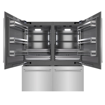 ZLINE 72 in. 39.6 cu. ft. French Door Built-In Bottom Freezer Refrigerator with Water Dispensers and Ice Makers in Stainless Steel with Graphite Gray Interior (GRBIT-304-72)
