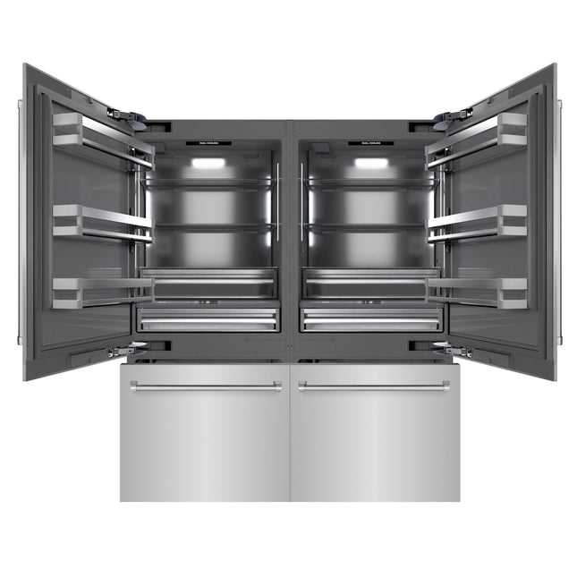 ZLINE 72 in. 39.6 cu. ft. French Door Built-In Bottom Freezer Refrigerator with Water Dispensers and Ice Makers in Stainless Steel with Graphite Gray Interior (GRBIT-304-72)