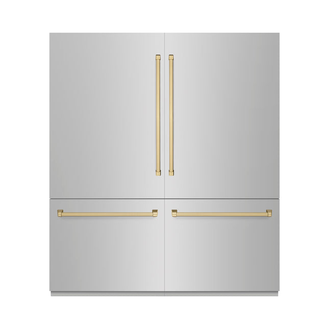 ZLINE Autograph Edition 72 in. 39.6 cu. ft. French Door Built-In Bottom Freezer Refrigerator with Water Dispensers and Ice Makers in Stainless Steel with Graphite Gray Interior and Champagne Bronze Accents (GRBITZ-304-72CB)