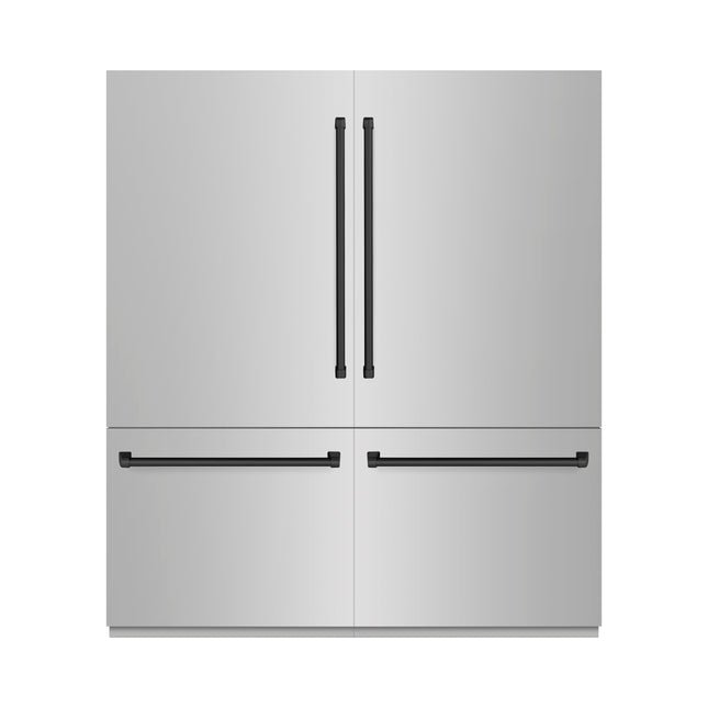 ZLINE Autograph Edition 72 in. 39.6 cu. ft. French Door Built-In Bottom Freezer Refrigerator with Water Dispensers and Ice Makers in Stainless Steel with Graphite Gray Interior and Matte Black Accents (GRBITZ-304-72MB)
