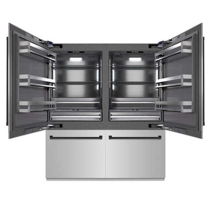 ZLINE Autograph Edition 72 in. 39.6 cu. ft. French Door Built-In Bottom Freezer Refrigerator with Water Dispensers and Ice Makers in Stainless Steel with Graphite Gray Interior and Matte Black Accents (GRBITZ-304-72MB)