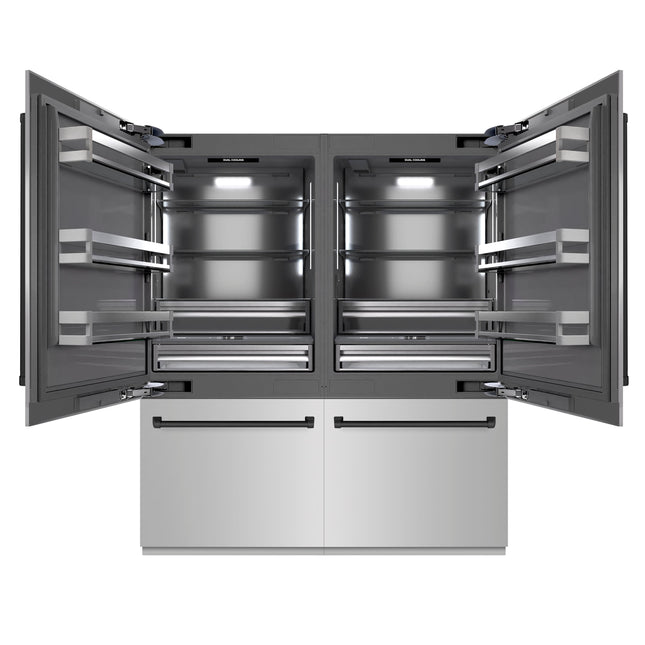 ZLINE Autograph Edition 72 in. 39.6 cu. ft. French Door Built-In Bottom Freezer Refrigerator with Water Dispensers and Ice Makers in Stainless Steel with Graphite Gray Interior and Matte Black Accents (GRBITZ-304-72MB)