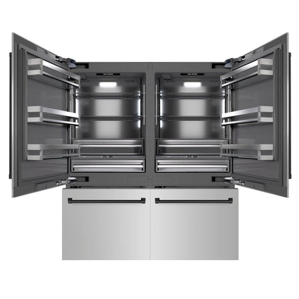 ZLINE Autograph Edition 72 in. 39.6 cu. ft. French Door Built-In Bottom Freezer Refrigerator with Water Dispensers and Ice Makers in Stainless Steel with Graphite Gray Interior and Matte Black Accents (GRBITZ-304-72MB)