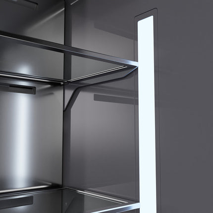 ZLINE Autograph Edition 36 in. 19.8 cu. ft. Built-In Bottom Freezer Refrigerator with Water Dispenser and Ice Maker in Stainless Steel with Graphite Gray Interior and Polished Nickel Helix Handles (GRBITZ-30436KPN)