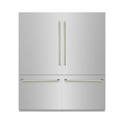 ZLINE Autograph Edition 72 in. 39.6 cu. ft. French Door Built-In Bottom Freezer Refrigerator with Water Dispensers and Ice Makers in Stainless Steel with Graphite Gray Interior and Polished Nickel Helix Handles (GRBITZ-30472KPN)