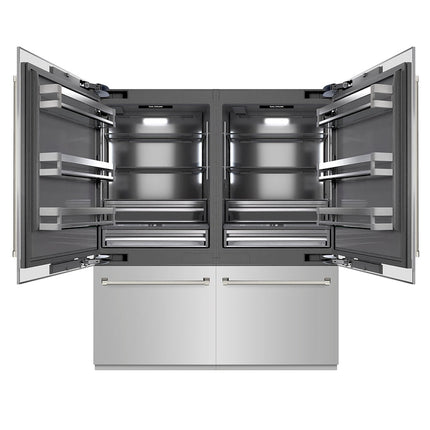 ZLINE Autograph Edition 72 in. 39.6 cu. ft. French Door Built-In Bottom Freezer Refrigerator with Water Dispensers and Ice Makers in Stainless Steel with Graphite Gray Interior and Polished Nickel Helix Handles (GRBITZ-30472KPN)