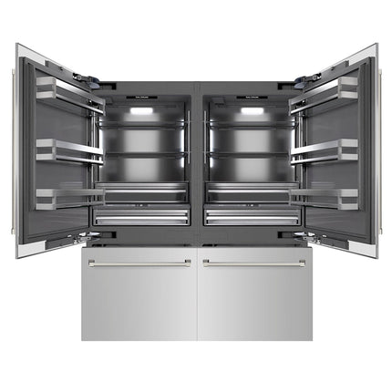 ZLINE Autograph Edition 72 in. 39.6 cu. ft. French Door Built-In Bottom Freezer Refrigerator with Water Dispensers and Ice Makers in Stainless Steel with Graphite Gray Interior and Polished Nickel Helix Handles (GRBITZ-30472KPN)