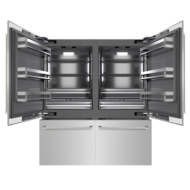 ZLINE Autograph Edition 72 in. 39.6 cu. ft. French Door Built-In Bottom Freezer Refrigerator with Water Dispensers and Ice Makers in Stainless Steel with Graphite Gray Interior and Polished Nickel Helix Handles (GRBITZ-30472KPN)