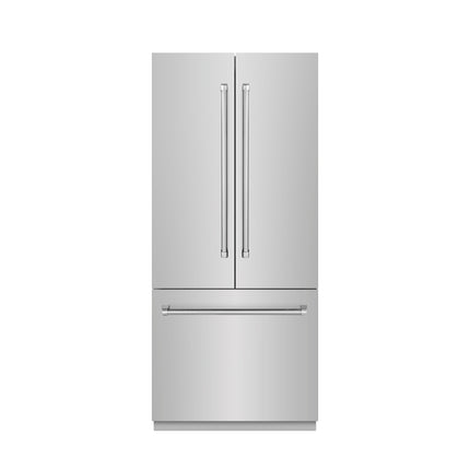 ZLINE 36 in. 19.6 cu. ft. French Door Built-In Bottom Freezer Refrigerator with Water Dispenser and Ice Maker in Stainless Steel with Graphite Gray Interior (GRBIV-304-36)
