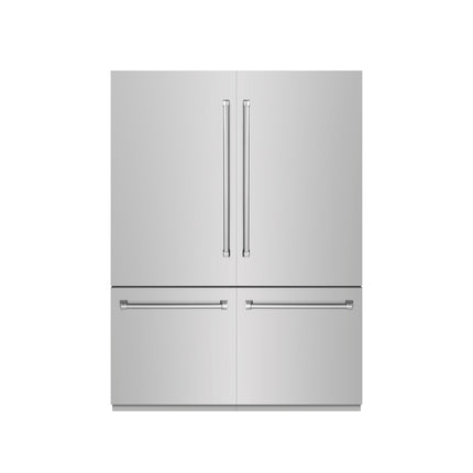 ZLINE 60 in. 32.2 cu. ft. French Door Built-In Bottom Freezer Refrigerator with Water Dispensers and Ice Makers in Stainless Steel with Graphite Gray Interior (GRBIV-304-60)