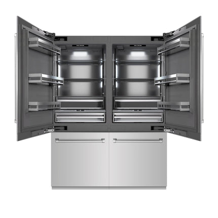 ZLINE 60 in. 32.2 cu. ft. French Door Built-In Bottom Freezer Refrigerator with Water Dispensers and Ice Makers in Stainless Steel with Graphite Gray Interior (GRBIV-304-60)