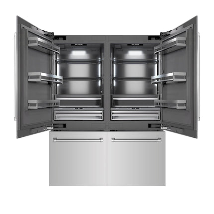 ZLINE 60 in. 32.2 cu. ft. French Door Built-In Bottom Freezer Refrigerator with Water Dispensers and Ice Makers in Stainless Steel with Graphite Gray Interior (GRBIV-304-60)