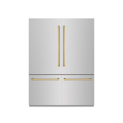 ZLINE Autograph Edition 60 in. 32.2 cu. ft. French Door Built-In Bottom Freezer Refrigerator with Water Dispenser and Ice Maker in Stainless Steel with Graphite Gray Interior and Champagne Bronze Accents (GRBIVZ-304-60CB)
