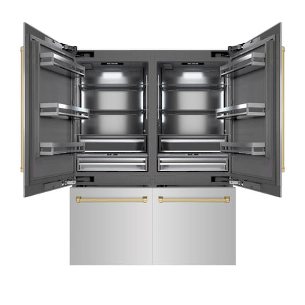 ZLINE Autograph Edition 60 in. 32.2 cu. ft. French Door Built-In Bottom Freezer Refrigerator with Water Dispenser and Ice Maker in Stainless Steel with Graphite Gray Interior and Champagne Bronze Accents (GRBIVZ-304-60CB)