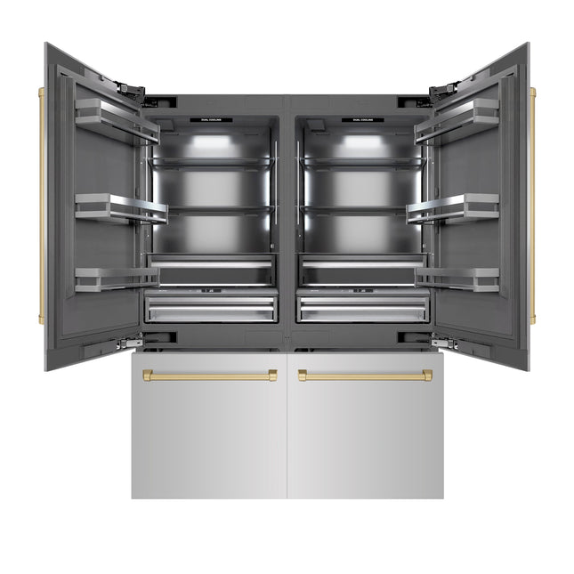 ZLINE Autograph Edition 60 in. 32.2 cu. ft. French Door Built-In Bottom Freezer Refrigerator with Water Dispenser and Ice Maker in Stainless Steel with Graphite Gray Interior and Champagne Bronze Accents (GRBIVZ-304-60CB)