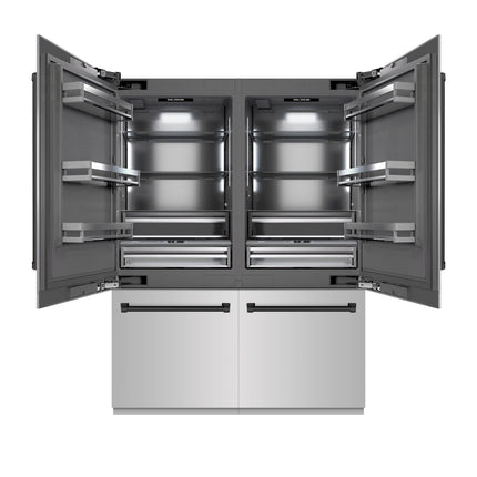 ZLINE Autograph Edition 60 in. 32.2 cu. ft. French Door Built-In Bottom Freezer Refrigerator with Water Dispenser and Ice Maker in Stainless Steel with Graphite Gray Interior and Matte Black Accents (GRBIVZ-304-60MB)