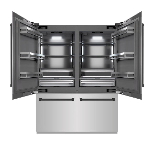 ZLINE Autograph Edition 60 in. 32.2 cu. ft. French Door Built-In Bottom Freezer Refrigerator with Water Dispenser and Ice Maker in Stainless Steel with Graphite Gray Interior and Matte Black Accents (GRBIVZ-304-60MB)