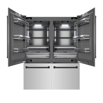 ZLINE Autograph Edition 60 in. 32.2 cu. ft. French Door Built-In Bottom Freezer Refrigerator with Water Dispenser and Ice Maker in Stainless Steel with Graphite Gray Interior and Matte Black Accents (GRBIVZ-304-60MB)