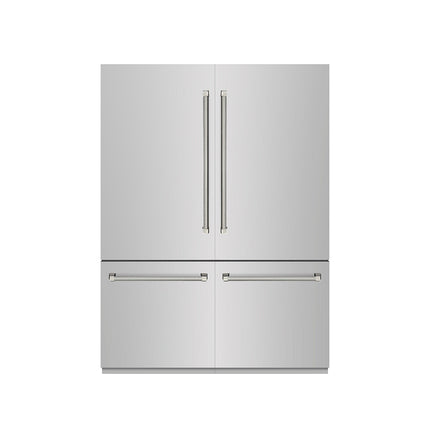 ZLINE Autograph Edition 60 in. 32.2 cu. ft. French Door Built-In Bottom Freezer Refrigerator with Water Dispenser and Ice Maker in Stainless Steel with Graphite Gray Interior and Polished Nickel Helix Handles (GRBIVZ-30460KPN)