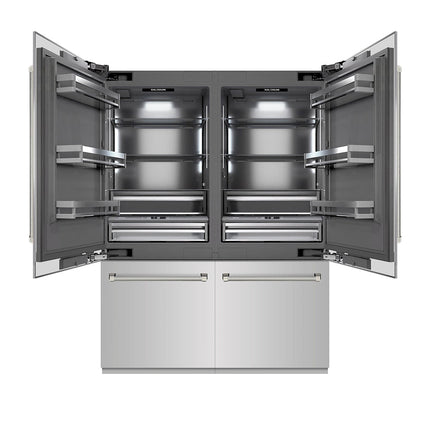 ZLINE Autograph Edition 60 in. 32.2 cu. ft. French Door Built-In Bottom Freezer Refrigerator with Water Dispenser and Ice Maker in Stainless Steel with Graphite Gray Interior and Polished Nickel Helix Handles (GRBIVZ-30460KPN)
