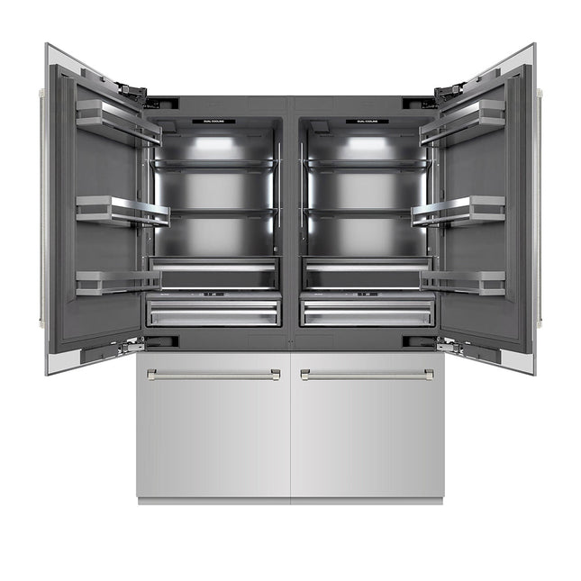 ZLINE Autograph Edition 60 in. 32.2 cu. ft. French Door Built-In Bottom Freezer Refrigerator with Water Dispenser and Ice Maker in Stainless Steel with Graphite Gray Interior and Polished Nickel Helix Handles (GRBIVZ-30460KPN)