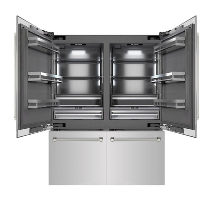 ZLINE Autograph Edition 60 in. 32.2 cu. ft. French Door Built-In Bottom Freezer Refrigerator with Water Dispenser and Ice Maker in Stainless Steel with Graphite Gray Interior and Polished Nickel Helix Handles (GRBIVZ-30460KPN)