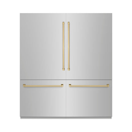 ZLINE Autograph Edition 72 in. 39.6 cu. ft. French Door Built-In Bottom Freezer Refrigerator with Water Dispensers and Ice Makers in Stainless Steel with Champagne Bronze Accents (RBITZ-304-72CB)