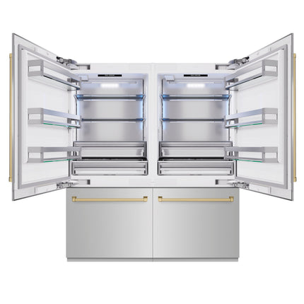 ZLINE Autograph Edition 72 in. 39.6 cu. ft. French Door Built-In Bottom Freezer Refrigerator with Water Dispensers and Ice Makers in Stainless Steel with Champagne Bronze Accents (RBITZ-304-72CB)
