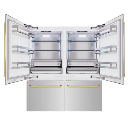 ZLINE Autograph Edition 72 in. 39.6 cu. ft. French Door Built-In Bottom Freezer Refrigerator with Water Dispensers and Ice Makers in Stainless Steel with Champagne Bronze Accents (RBITZ-304-72CB)