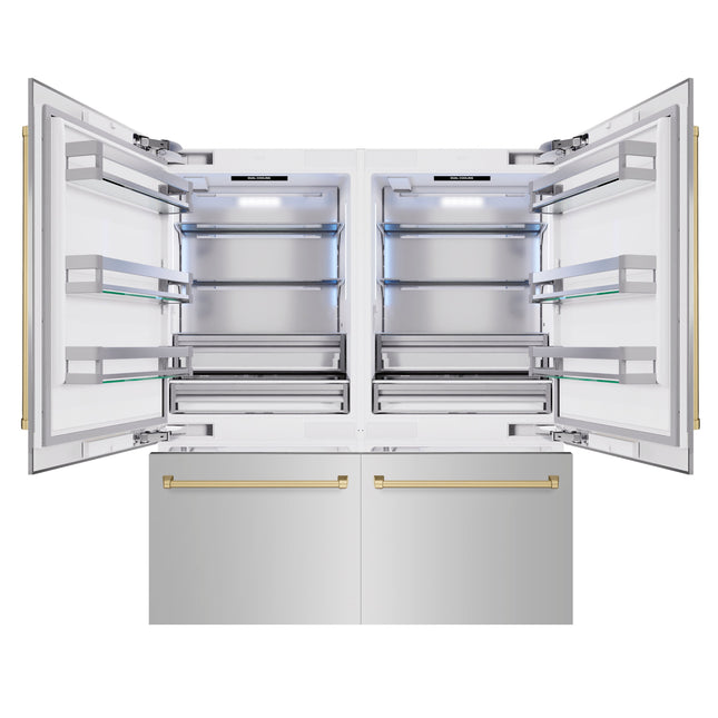 ZLINE Autograph Edition 72 in. 39.6 cu. ft. French Door Built-In Bottom Freezer Refrigerator with Water Dispensers and Ice Makers in Stainless Steel with Champagne Bronze Accents (RBITZ-304-72CB)