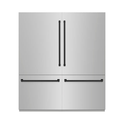 ZLINE Autograph Edition 72 in. 39.6 cu. ft. French Door Built-In Bottom Freezer Refrigerator with Water Dispensers and Ice Makers in Stainless Steel with Matte Black Accents (RBITZ-304-72MB)