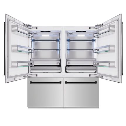 ZLINE Autograph Edition 72 in. 39.6 cu. ft. French Door Built-In Bottom Freezer Refrigerator with Water Dispensers and Ice Makers in Stainless Steel with Matte Black Accents (RBITZ-304-72MB)